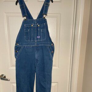Big Smith Men Vintage Stonewashed Denim Bib Overalls w/middle zipper